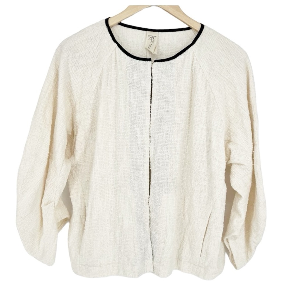 Zero + Maria‎ Conejo Boucle Cream Black Open Front Cardigan Jacket Sweater